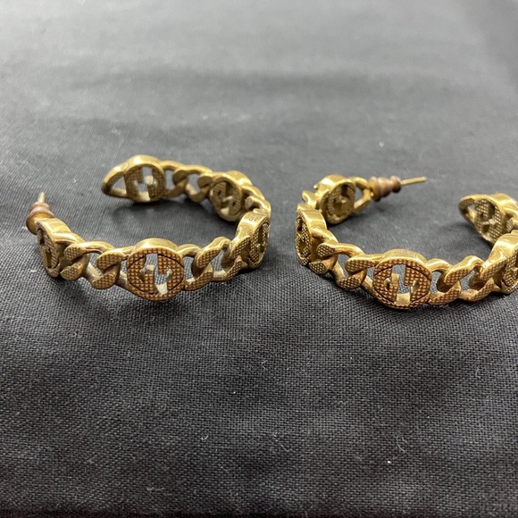 Vintage Gucci Gold Chain Link Hoop Earrings - Picture 1 of 2